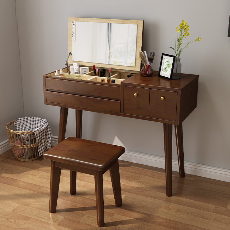 3-Drawer Bedroom Dressing Table Rubberwood Flip-Top Make-up Vanity