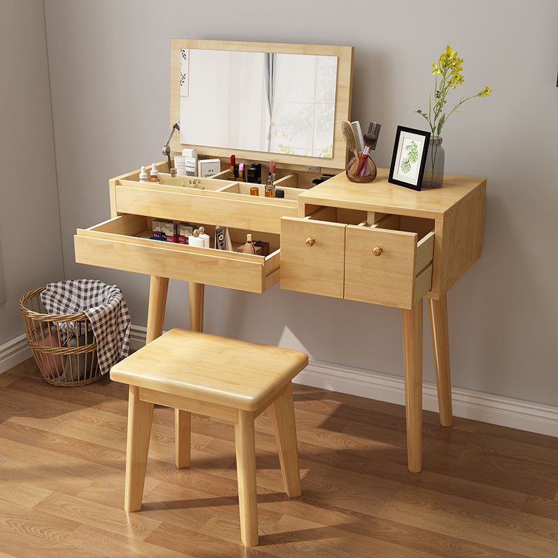 3-Drawer Bedroom Dressing Table Rubberwood Flip-Top Make-up Vanity