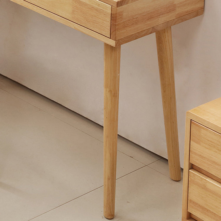 Scandinavian Wood Vanity Set Flip-Top Makeup Dressing Table with 4 Drawers