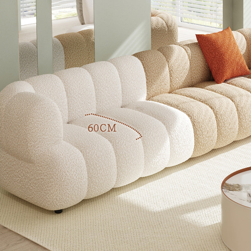 Sewn Pillow Back Standard Sofa Tuxedo Arm Seating in White and Khaki