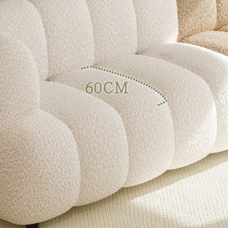Sewn Pillow Back Standard Sofa Tuxedo Arm Seating in White and Khaki
