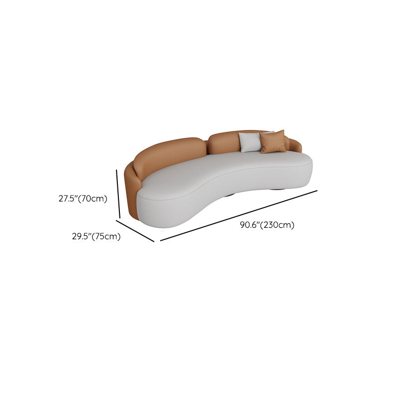 Curved Cushions Sofa Contemporary Faux Leather Seating in White and Orange