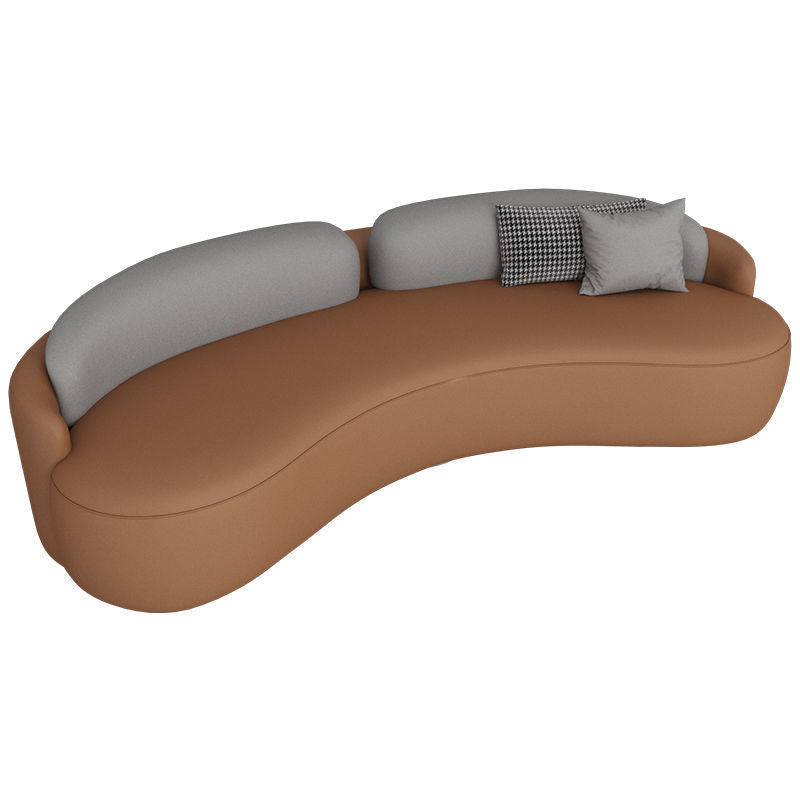 Modern Armless Seating Curved Sewn Pillow Back Sofa in Gray and Orange