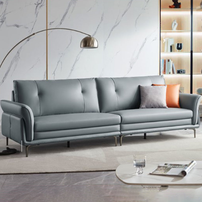 Faux Leather Standard Sofa Flared Arm Loveseat in Gray and Blue