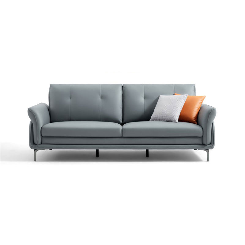Faux Leather Standard Sofa Flared Arm Loveseat in Gray and Blue