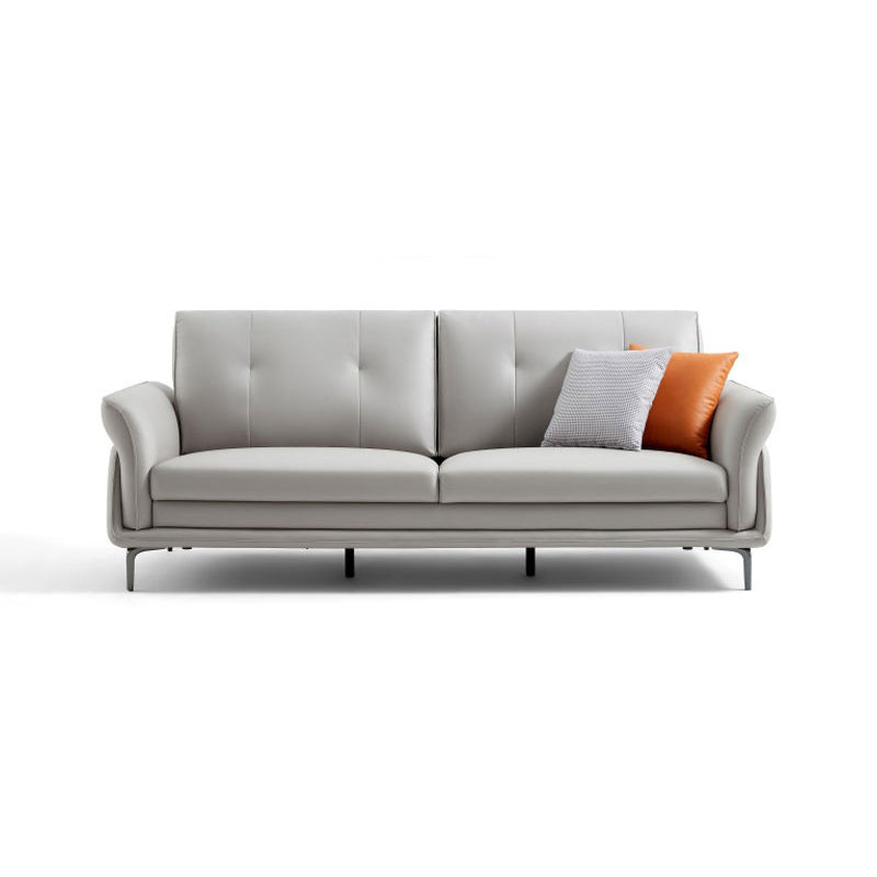 Faux Leather Standard Sofa Flared Arm Loveseat in Gray and Blue