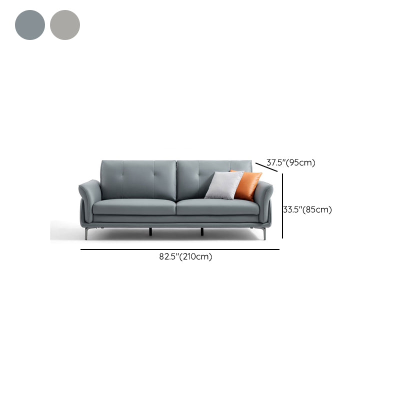 Faux Leather Standard Sofa Flared Arm Loveseat in Gray and Blue