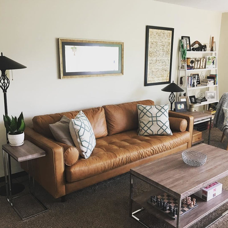 Contemporary Stain Resistant Leather Sofa Square Arm Loveseat for Living Room