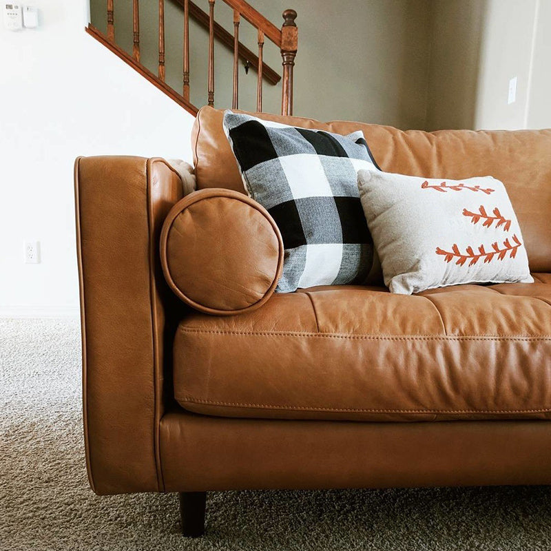 Contemporary Stain Resistant Leather Sofa Square Arm Loveseat for Living Room