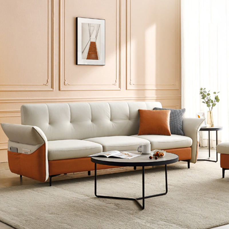 Cushions Flared Arm Seating Contemporary Sofa Faux Leather Stain Resistant