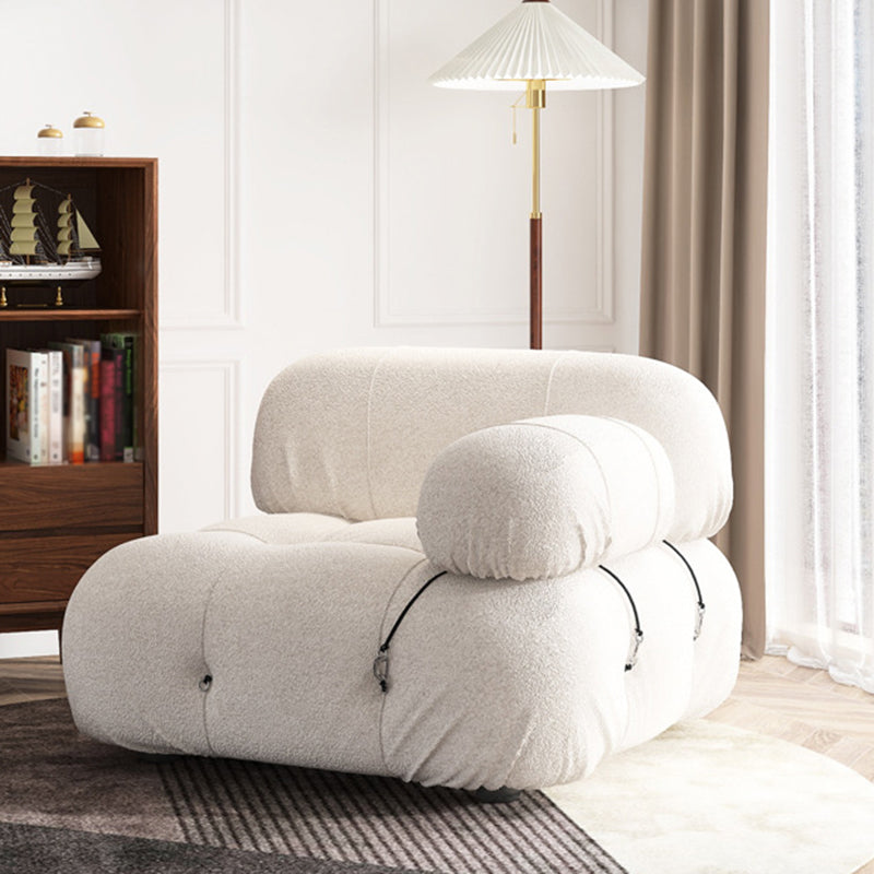 Contemporary Stationary Velvet Sofa Sewn Pillow Back White Settee