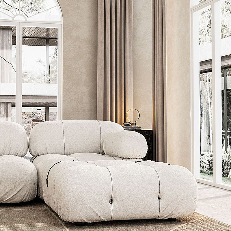 Contemporary Stationary Velvet Sofa Sewn Pillow Back White Settee