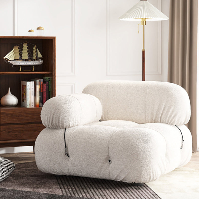 Contemporary Stationary Velvet Sofa Sewn Pillow Back White Settee