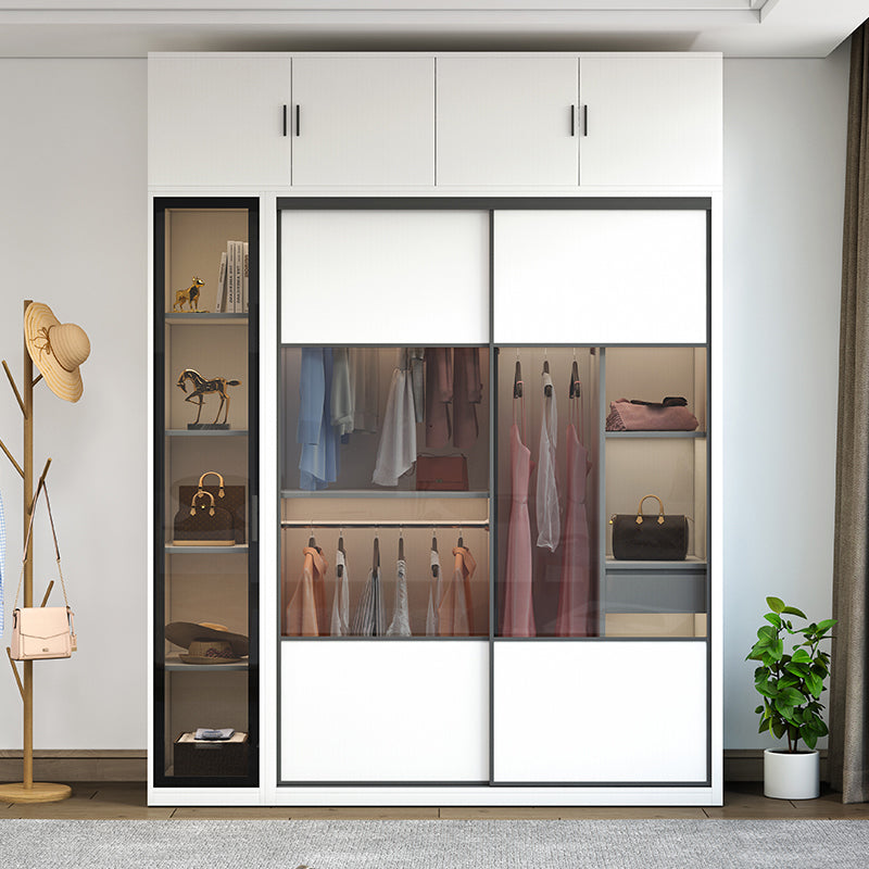 White Sliding Wardrobe Closet Engineered Wood Wardrobe Armoire