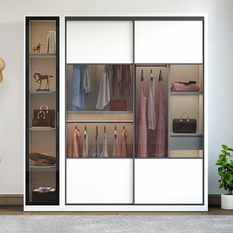 White Sliding Wardrobe Closet Engineered Wood Wardrobe Armoire