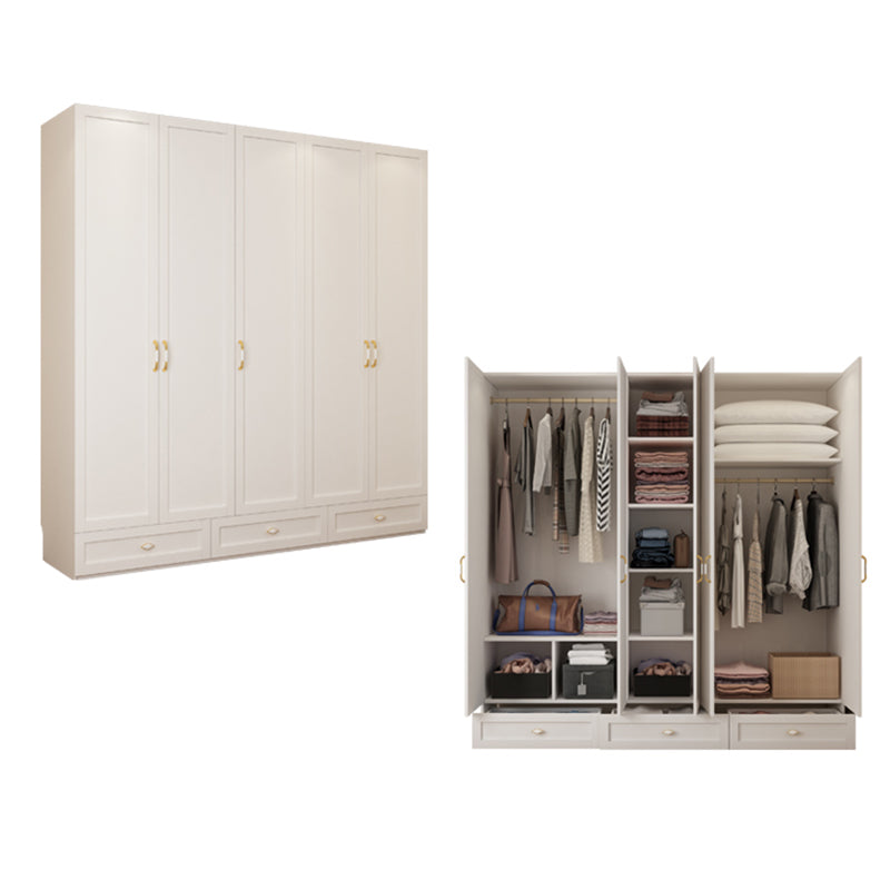 White Hinged Wardrobe Cabinet Engineered Wood Wardrobe Armoire
