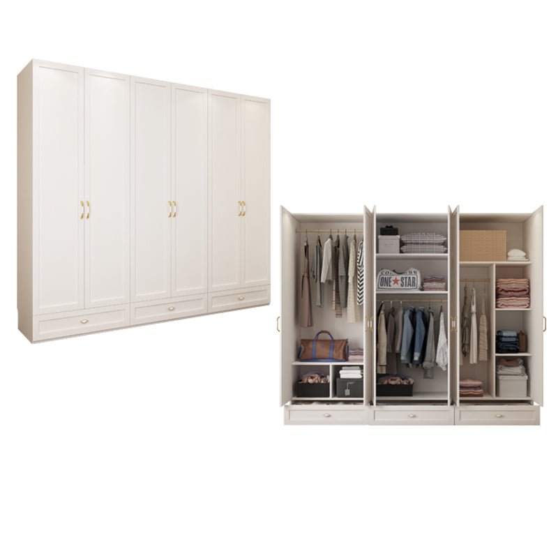 White Hinged Wardrobe Cabinet Engineered Wood Wardrobe Armoire