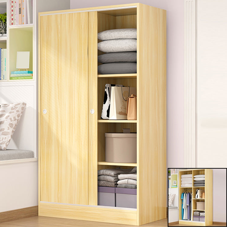 Sliding Door Wardrobe Cabinet with Garment Rod Wooden Wardrobe Closet