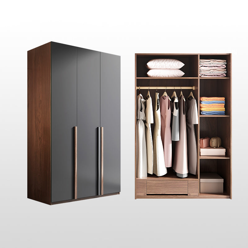 Wooden Wardrobe Armoire with Drawer Modern Hinged Wardrobe Closet
