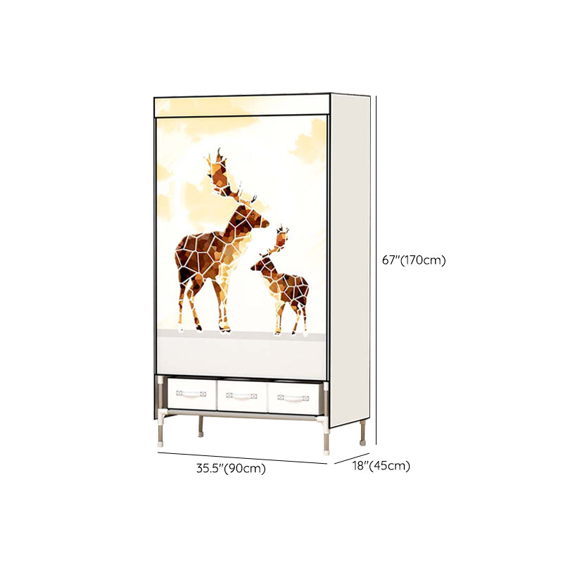 Steel Wardrobe Armoire with Drawer Modern Wardrobe Cabinet for Home