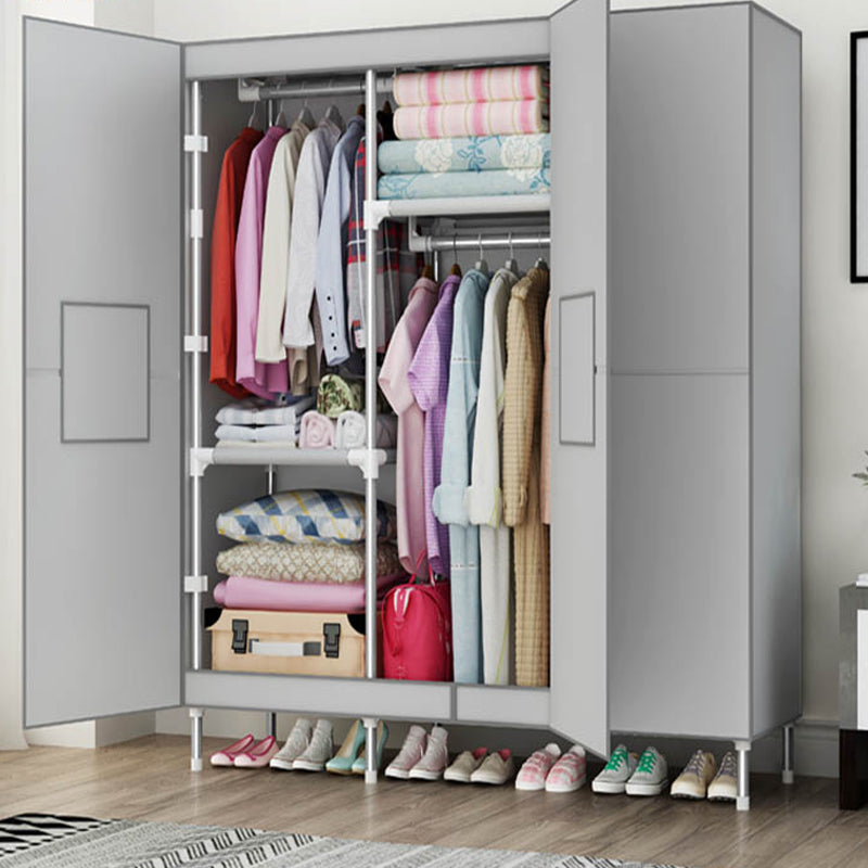 Hinged Wardrobe Cabinet with Garment Rod Steel Wardrobe Armoire