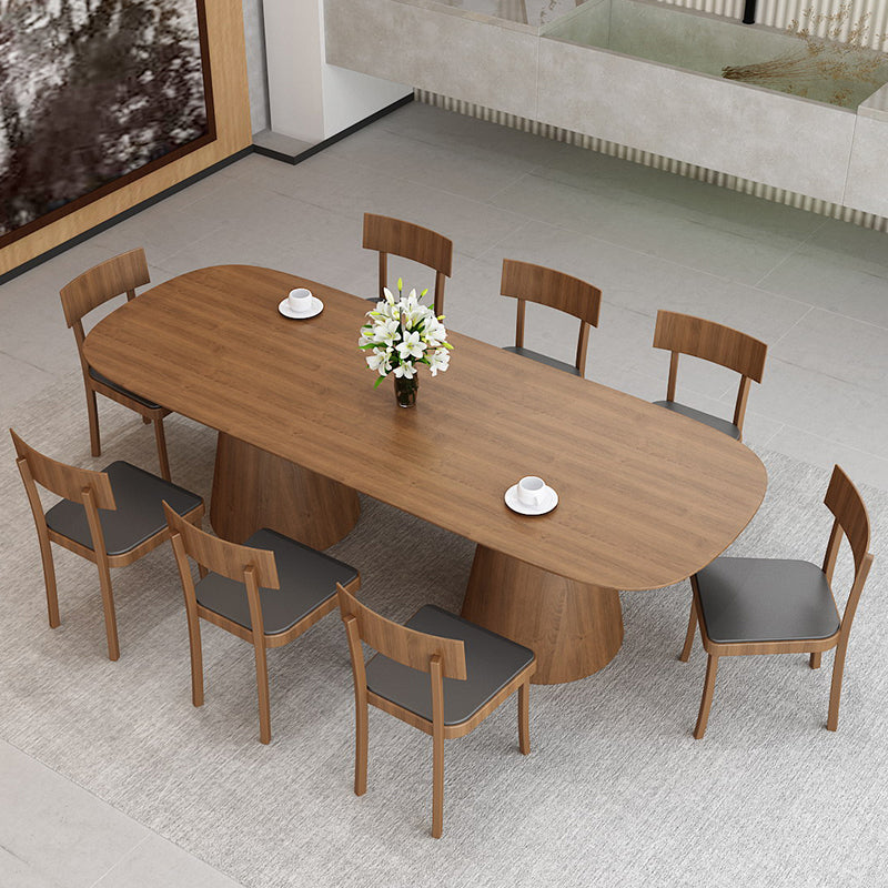 Oval Solid Wood Dining Table Contemporary Dining Table with Double Pedestal Base