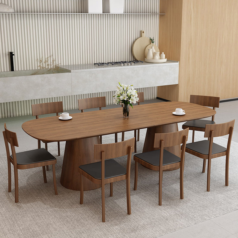 Oval Solid Wood Dining Table Contemporary Dining Table with Double Pedestal Base