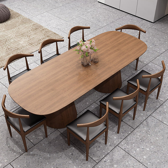 Oval Solid Wood Dining Table Contemporary Dining Table with Double Pedestal Base