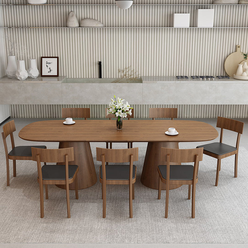 Oval Solid Wood Dining Table Contemporary Dining Table with Double Pedestal Base