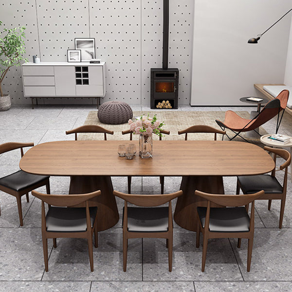 Oval Solid Wood Dining Table Contemporary Dining Table with Double Pedestal Base