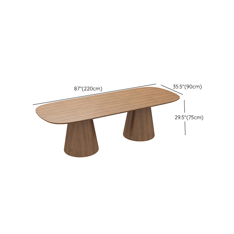 Oval Solid Wood Dining Table Contemporary Dining Table with Double Pedestal Base