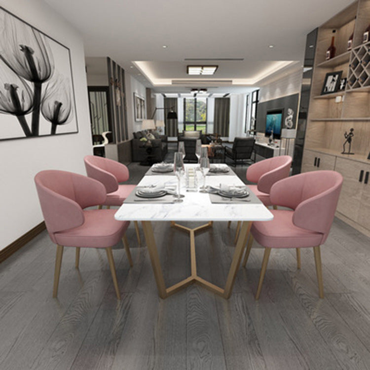 Rectangle Trestle Dining Table Glam Faux Marble Table for Dining Room Kitchen