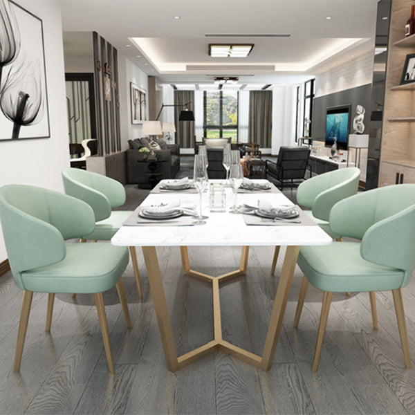 Rectangle Trestle Dining Table Glam Faux Marble Table for Dining Room Kitchen