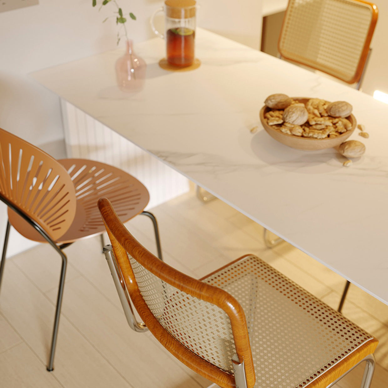 White Double Pedestal Dining Table Modern Stone Top Dining Table