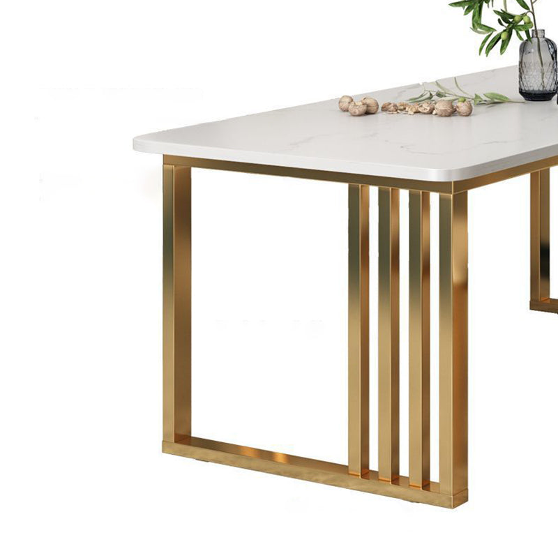 Rectangle Golden Base Dining Table Glam Stone Table for Kitchen