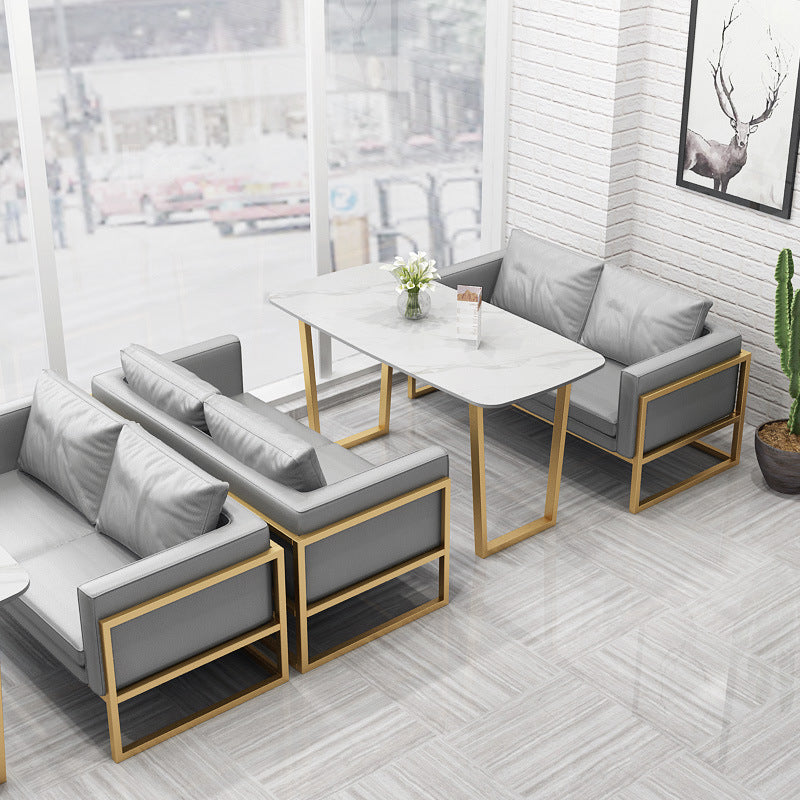 Rectangle Double Pedestal Dining Table Glam Stone Table for Milk Tea Shop