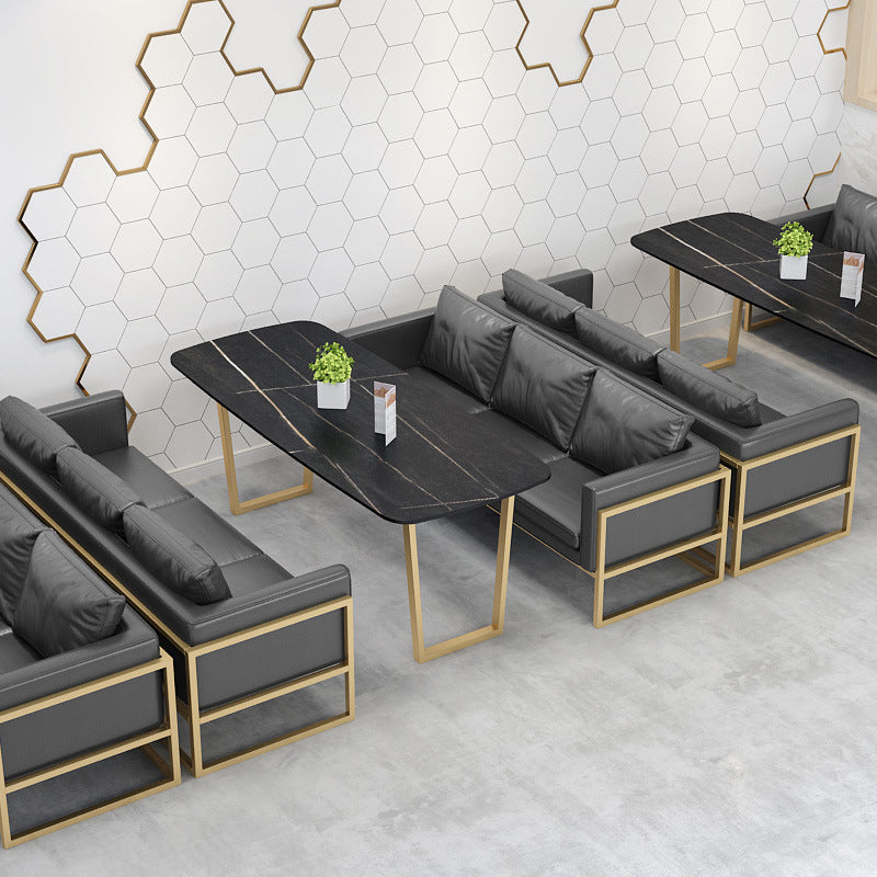 Rectangle Double Pedestal Dining Table Glam Stone Table for Milk Tea Shop