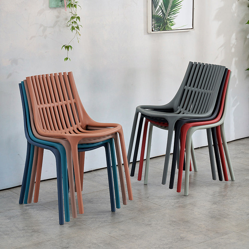 Nordic Style Armless Side Chairs Slat Back Chairs with Plastic Legs for Home Use