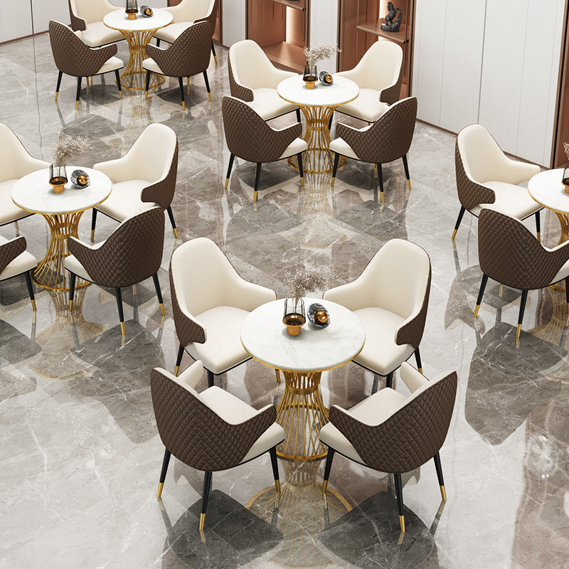 Glam Upholstered Dining Arm Chair Faux Leather Kitchen Dining Chair