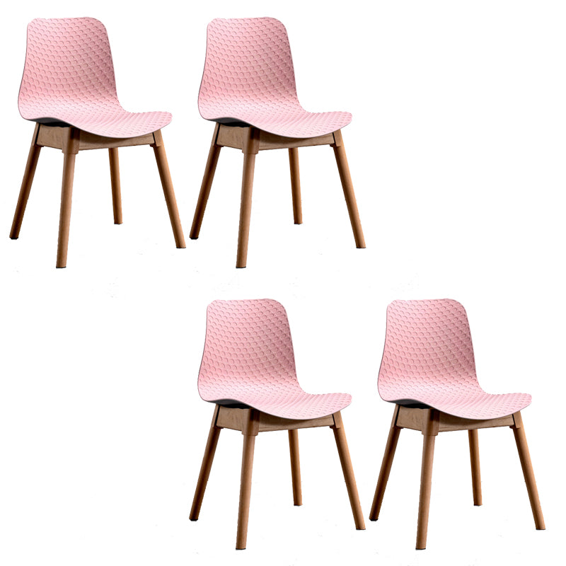 Nordic Style Plastic Chairs Armless Side Chairs with Wooden Legs for Kitchen