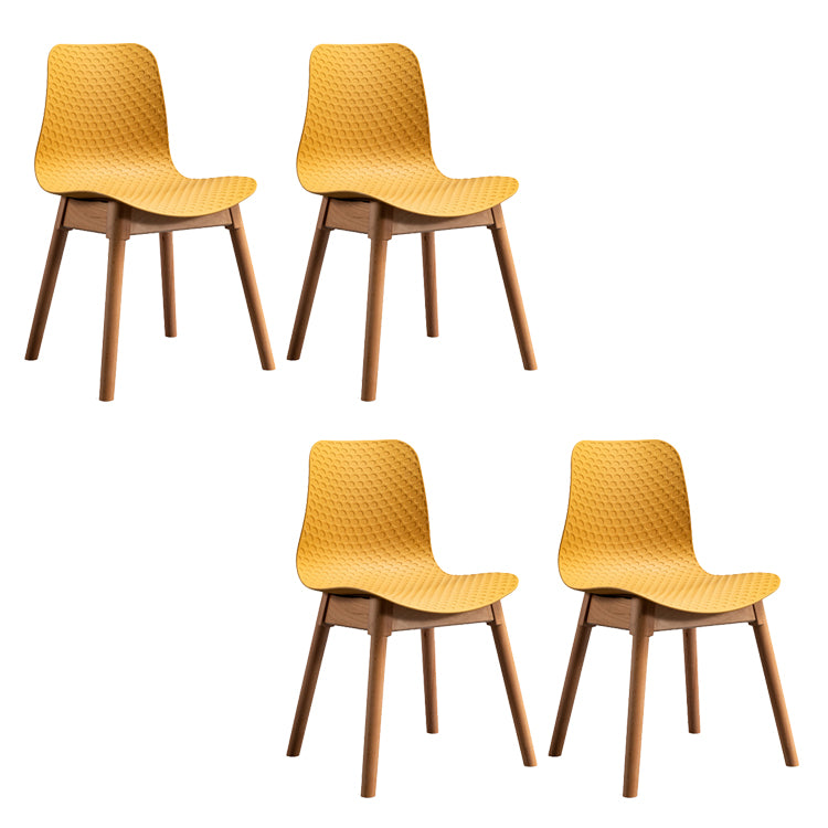Nordic Style Plastic Chairs Armless Side Chairs with Wooden Legs for Kitchen