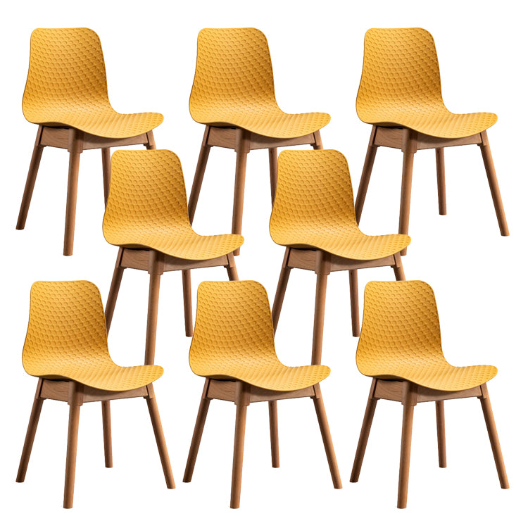 Nordic Style Plastic Chairs Armless Side Chairs with Wooden Legs for Kitchen
