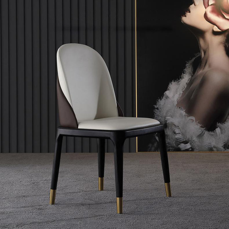 Glam Style Leather Side Chair Wooden Frame Indoor Dining Chair