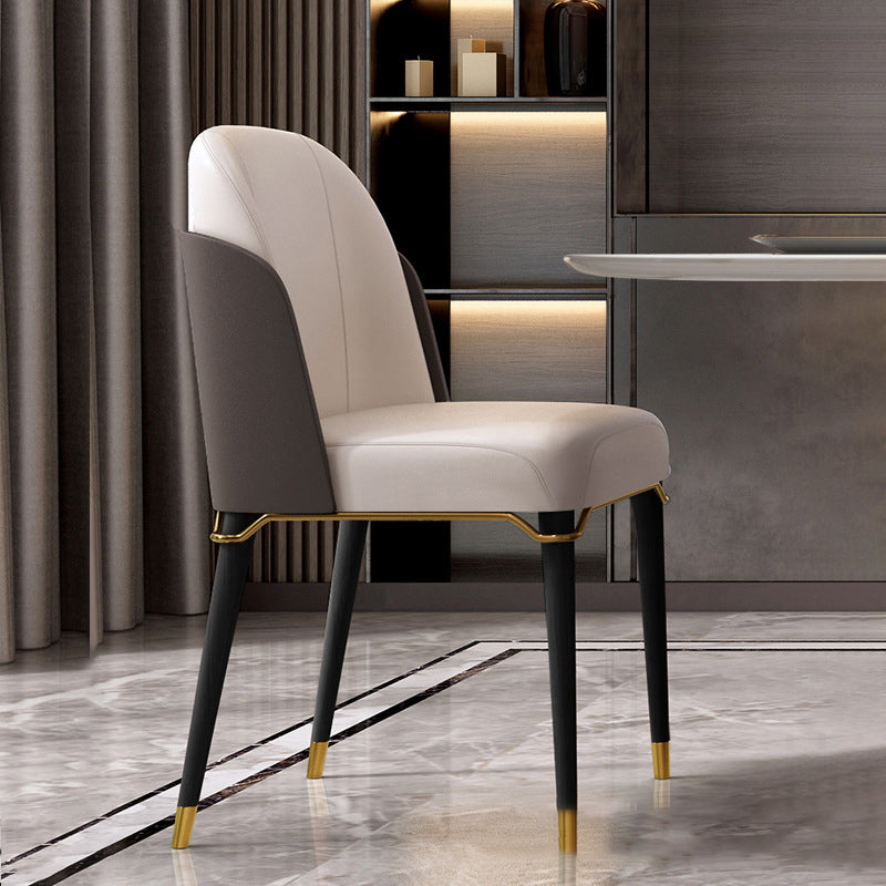 Glam Style Parsons Side Chair Leather Indoor Dining Chair with Wooden Legs