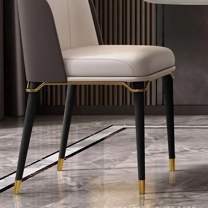 Glam Style Parsons Side Chair Leather Indoor Dining Chair with Wooden Legs