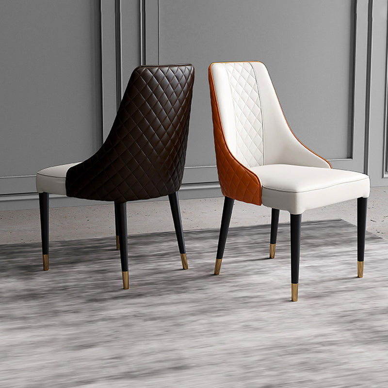 Glam Style Parsons Side Chair Leather Indoor Dining Chair with Wooden Base