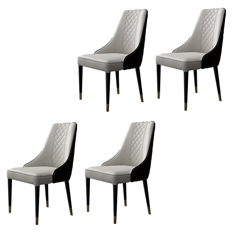 Glam Style Parsons Side Chair Leather Indoor Dining Chair with Wooden Base