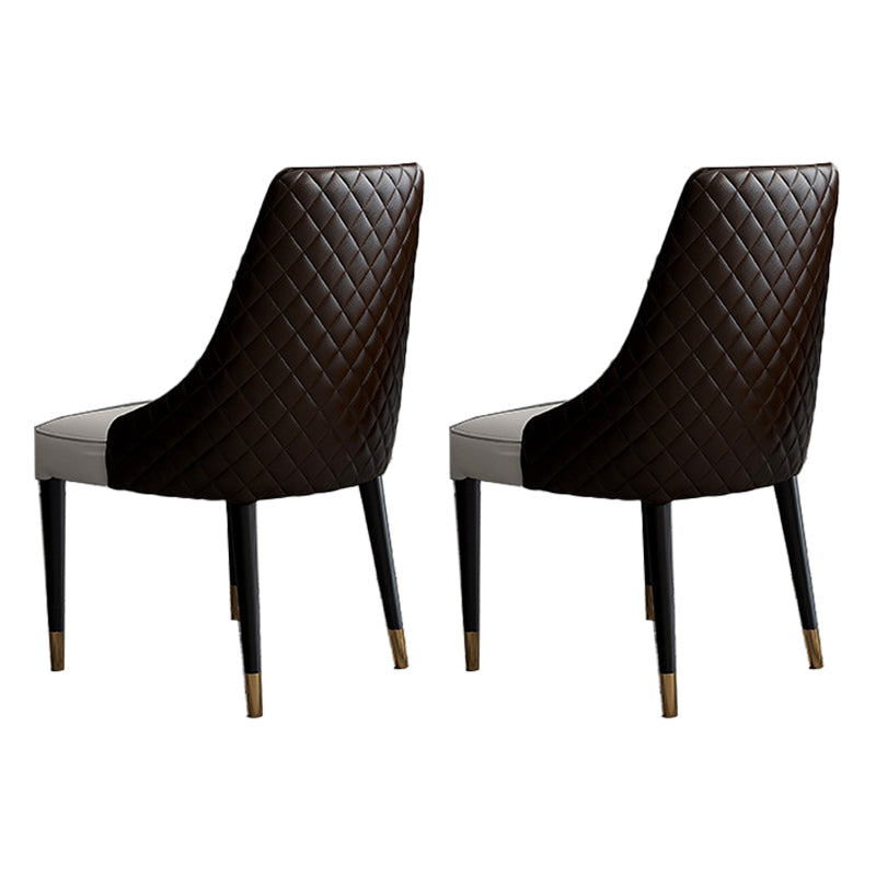 Glam Style Parsons Side Chair Leather Indoor Dining Chair with Wooden Base