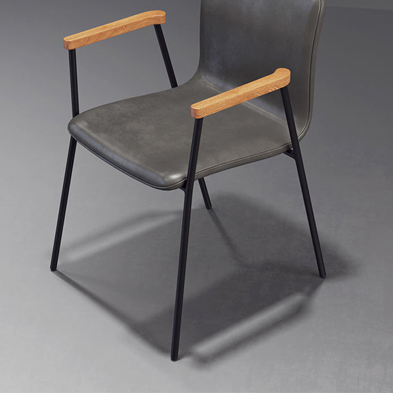 Industrial Metal Chair Dining Room Faux Leather Upholstered Arm Chair