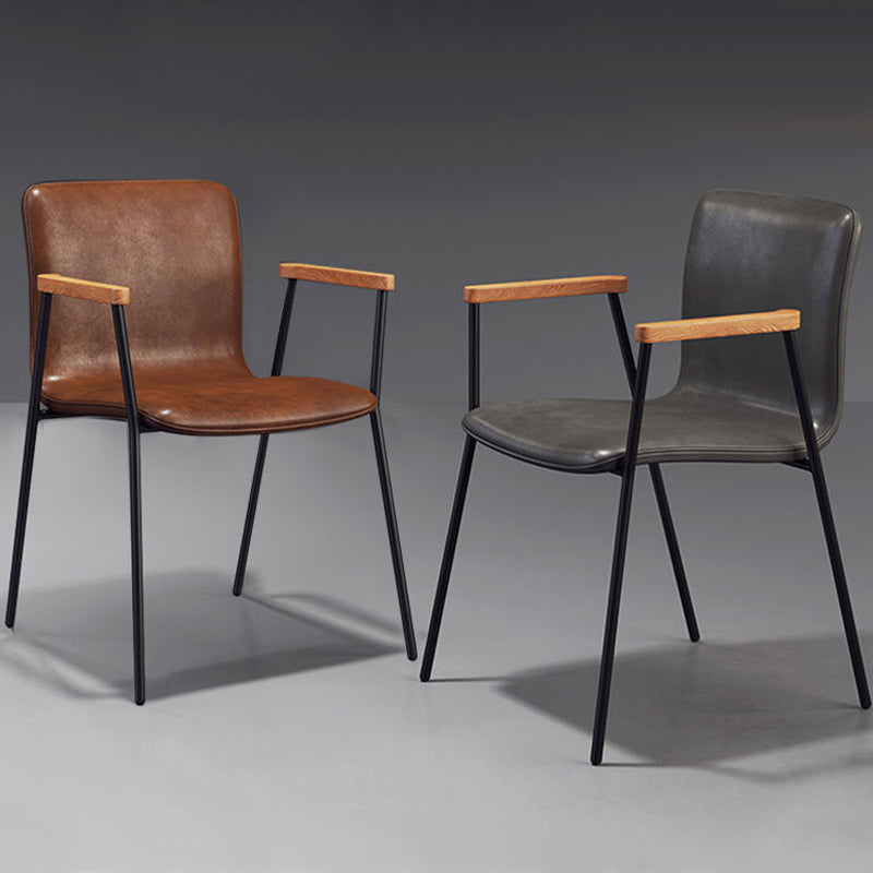 Industrial Metal Chair Dining Room Faux Leather Upholstered Arm Chair